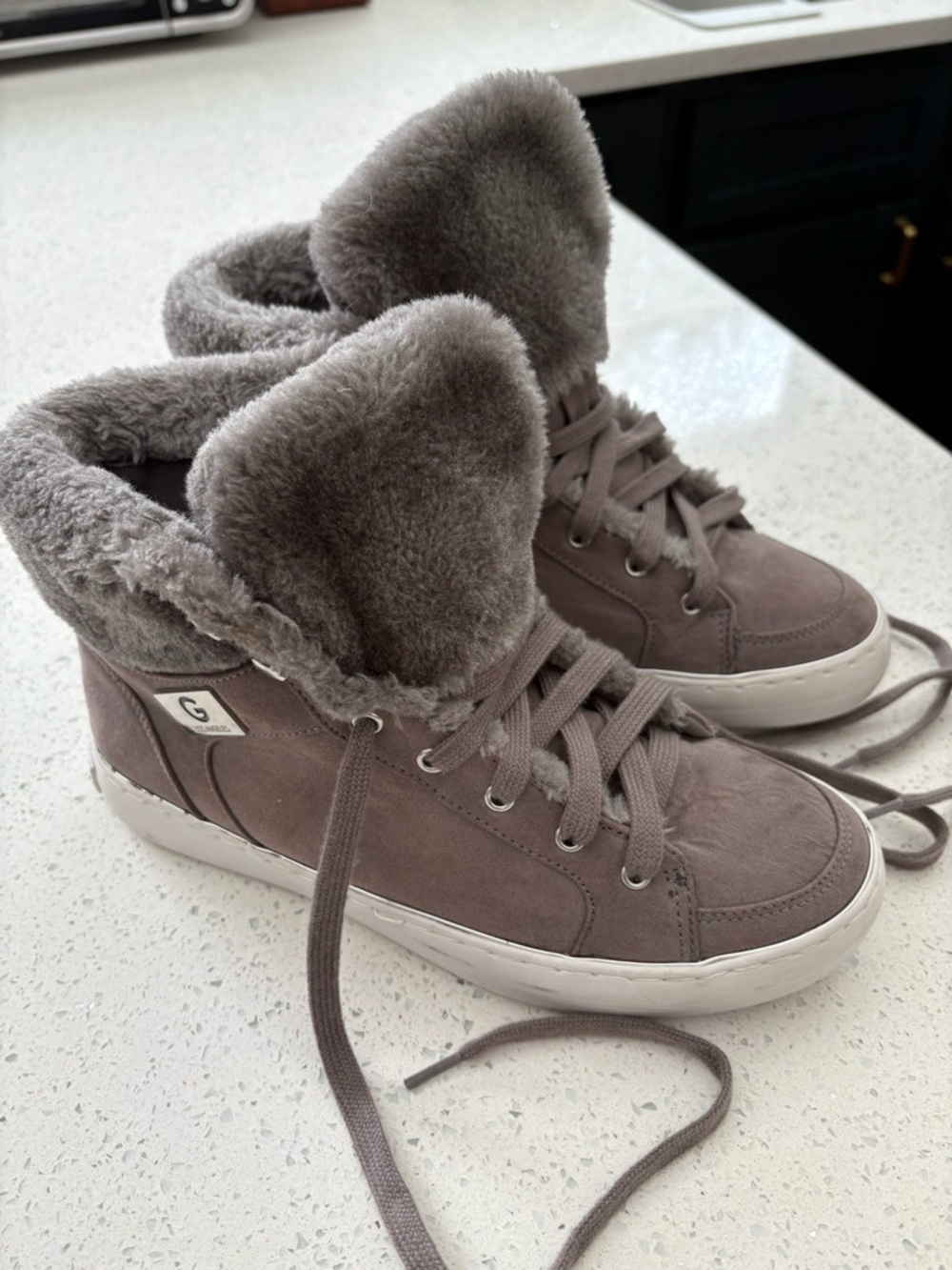 GBG Los Angeles Taupe Faux-Shearling High-Top Sneakers